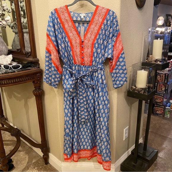 NWT~J. CREW Women V-Neck Cover-Up Dress in Classic Print Tie Waist Dress-Small - Picture 1 of 9